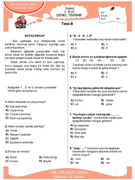 1. sınıf genel tekrar testleri